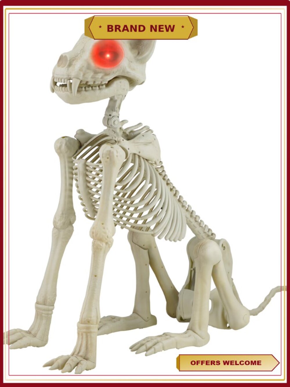Animated Skeleton Cat Halloween Decoration LED Eyes Spooky Sound 60in Indoor